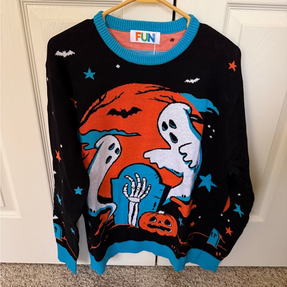 FUN Brand Halloween Ghosts Ugly Sweater NWT 100% Cotton Unisex Large shirt